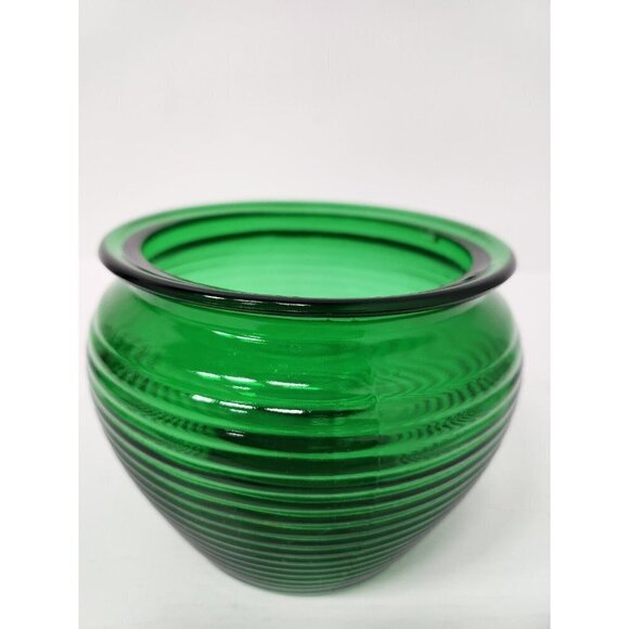 Vintage National Potteries Cleveland OH Green Ribbed Glass Planter Flower Pot - Picture 2 of 10
